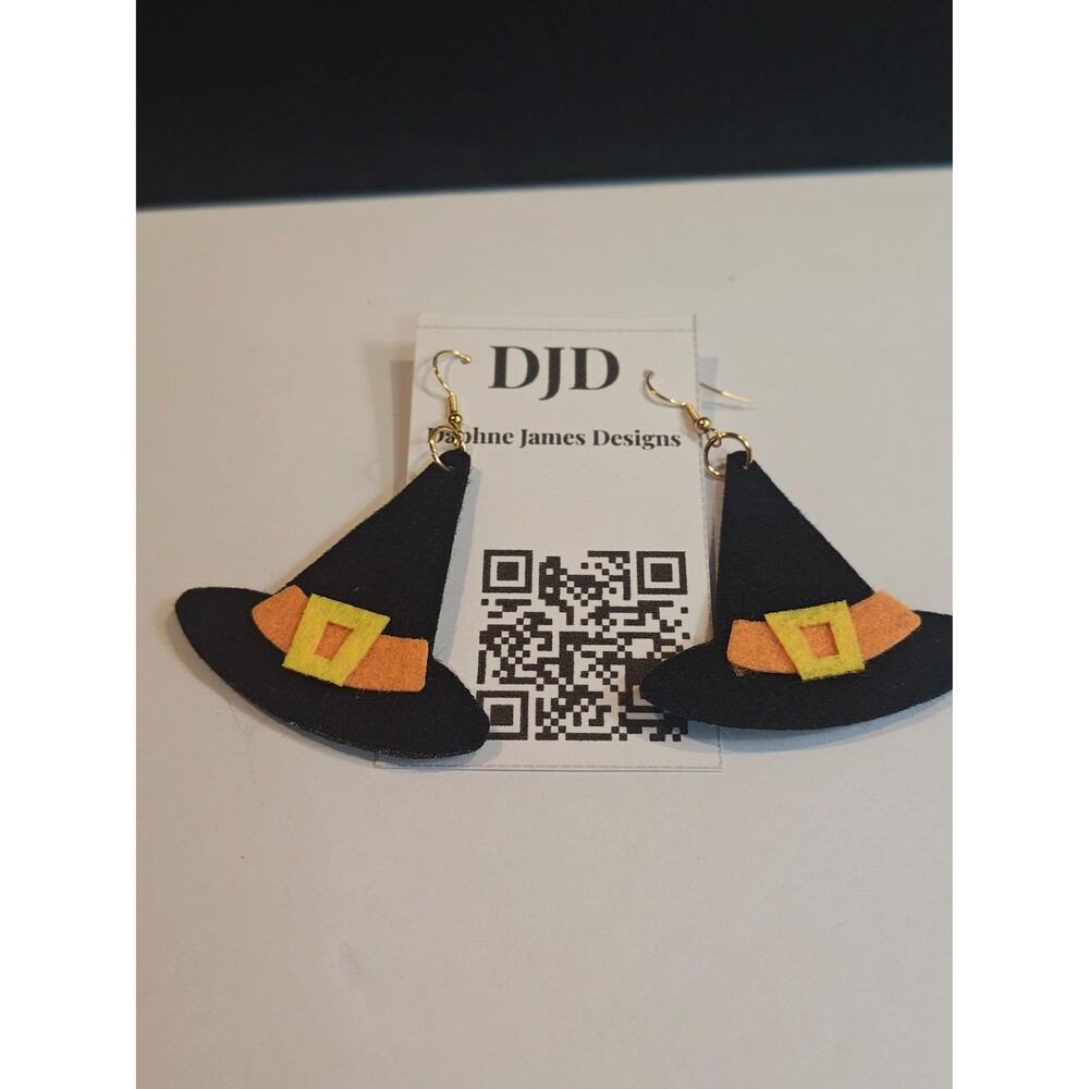 Black and Orange Felt Dangle Earrings